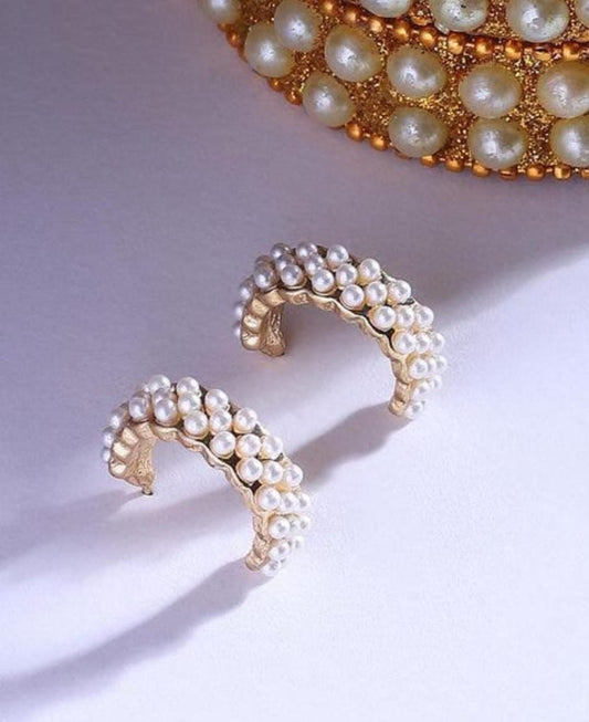 Golden Pearl Cascade Hoops