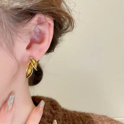 Golden Leaf Drop Earrings