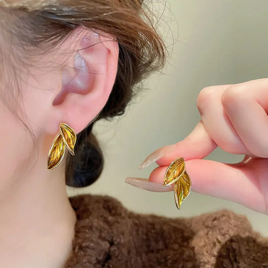 Golden Leaf Drop Earrings
