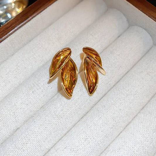Golden Leaf Drop Earrings