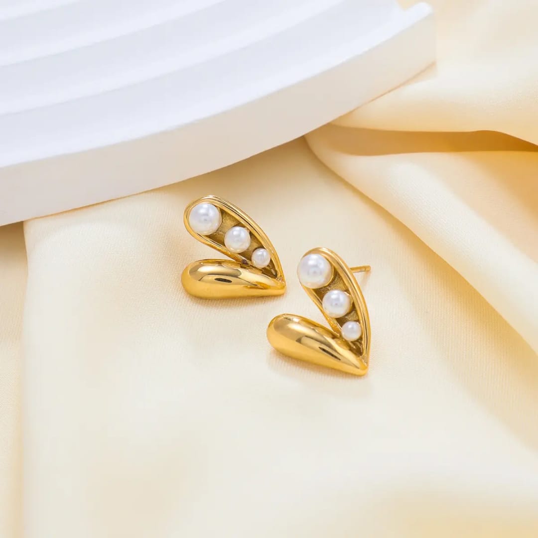 Golden Petal Pearl Earrings