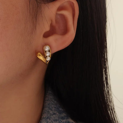 Golden Petal Pearl Earrings