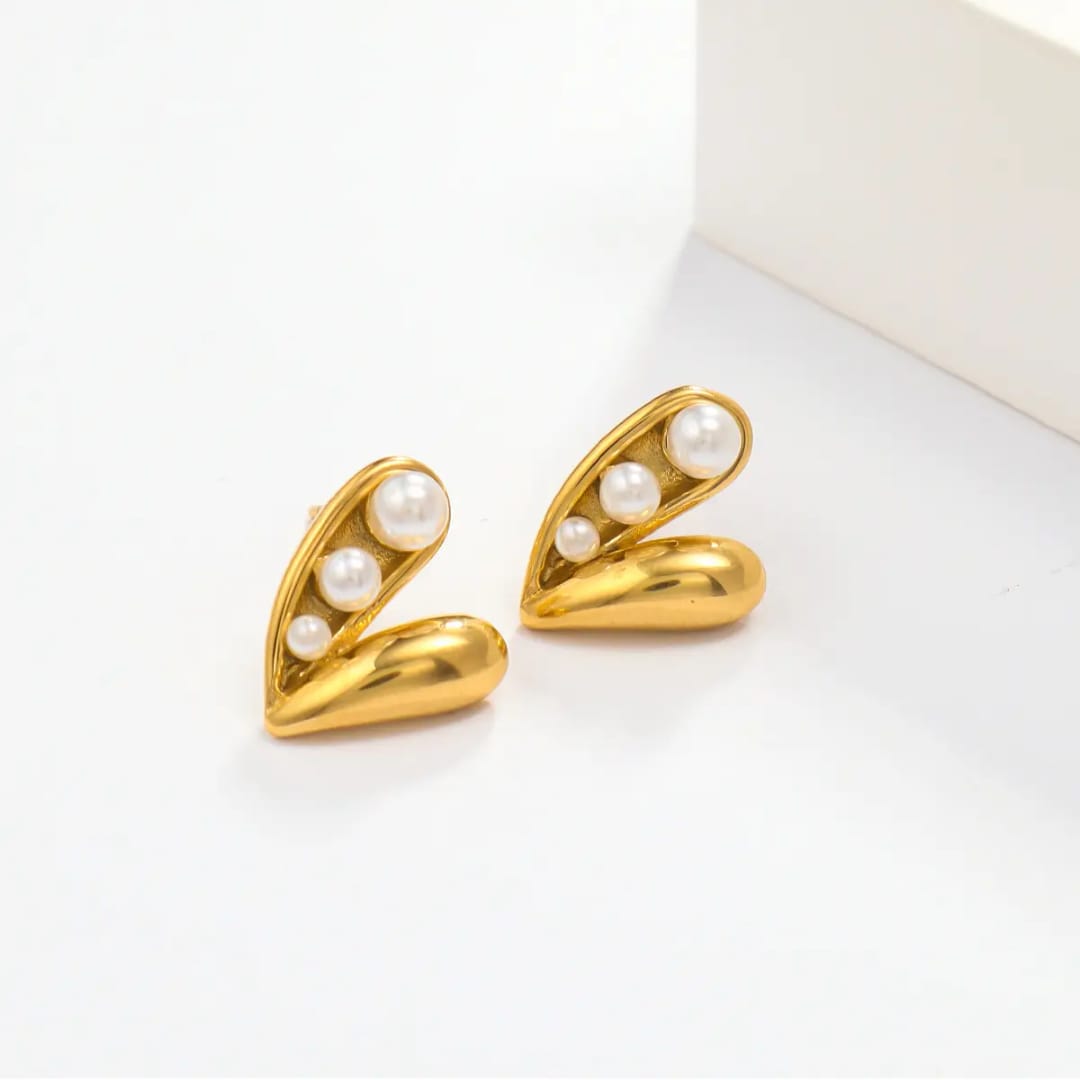Golden Petal Pearl Earrings