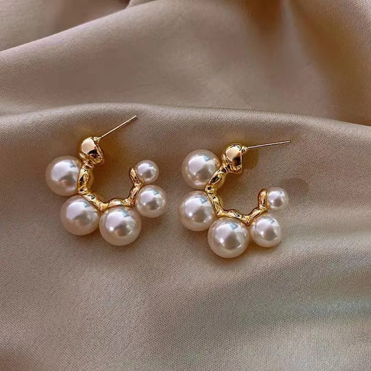 Sculpted Pearl Cluster Hoops