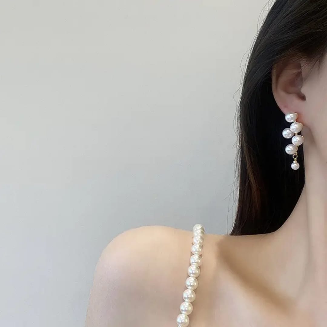 Vertical Pearl Cascade Earrings