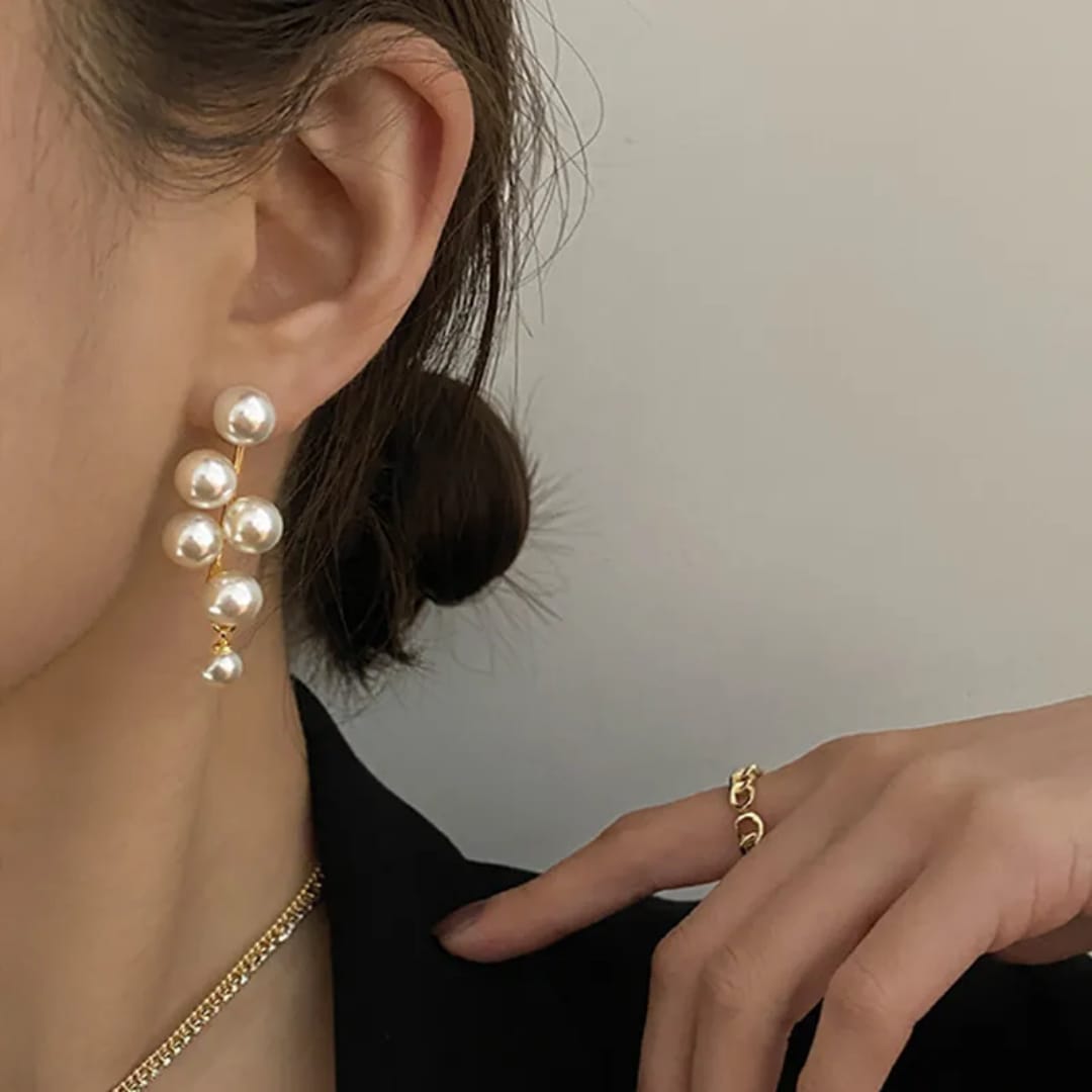 Vertical Pearl Cascade Earrings