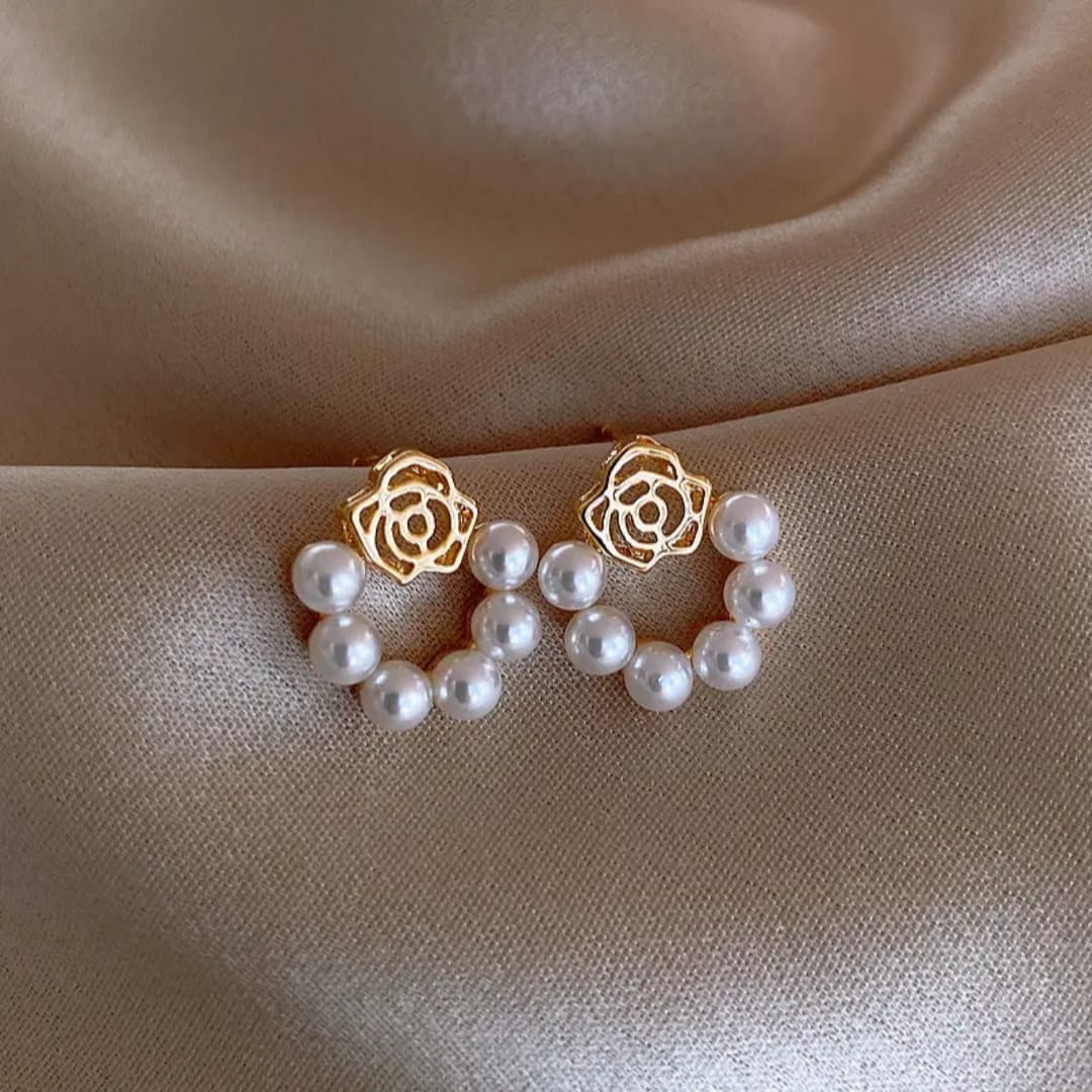 Floral Pearl Hoop Earrings