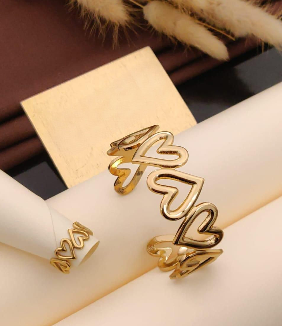 Golden Bond Interlinked Heart Ring Duo