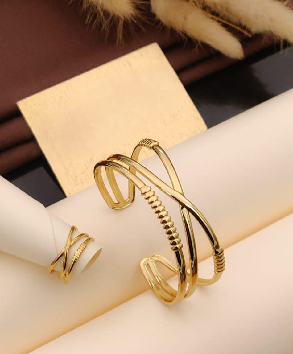 Golden Harmony Interwoven Bracelet & Ring Set