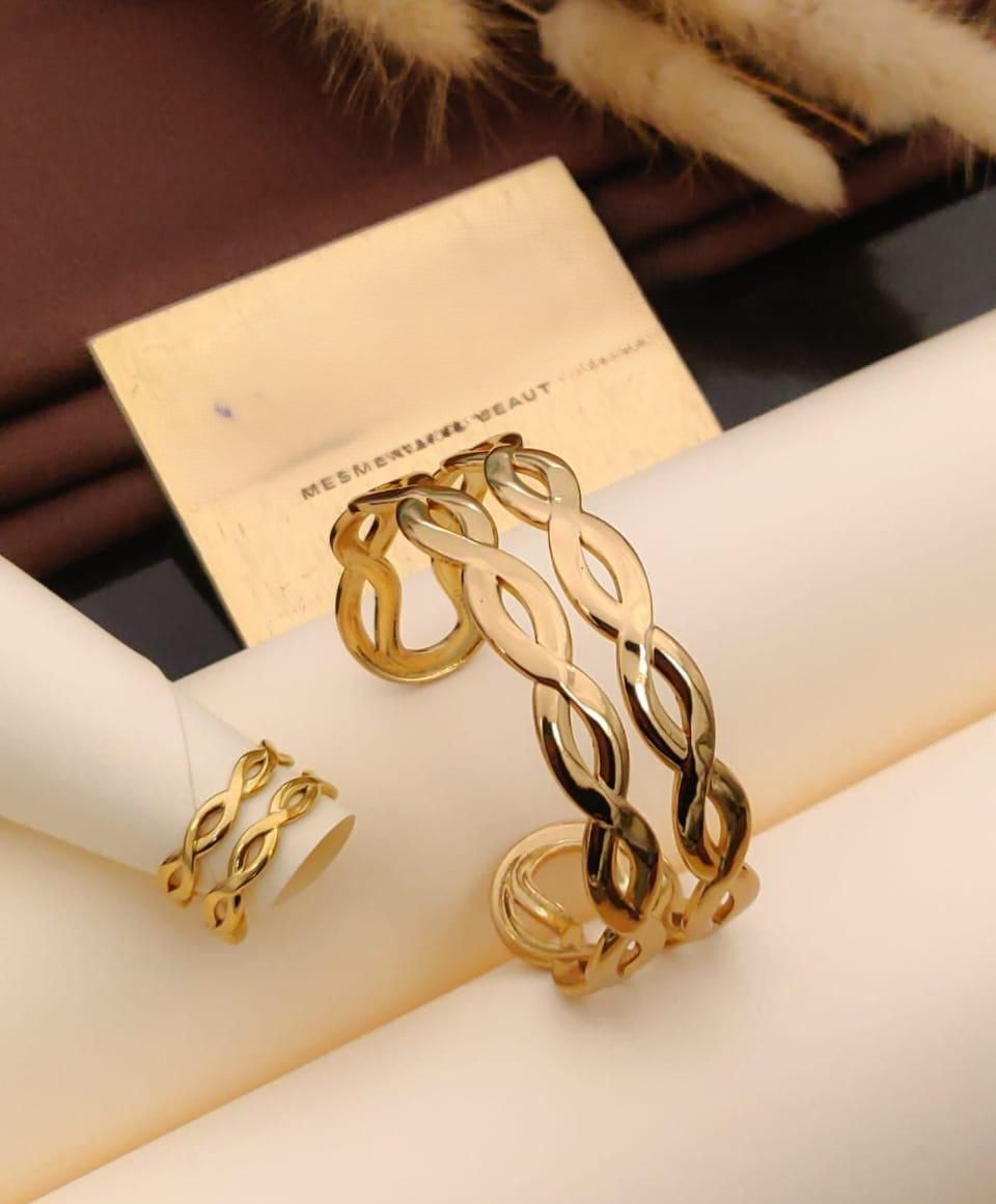 Golden Harmony Interwoven Bracelet & Ring Set