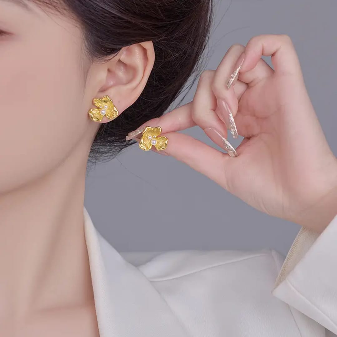 Golden Bloom Pearl Earrings