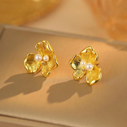 Golden Bloom Pearl Earrings