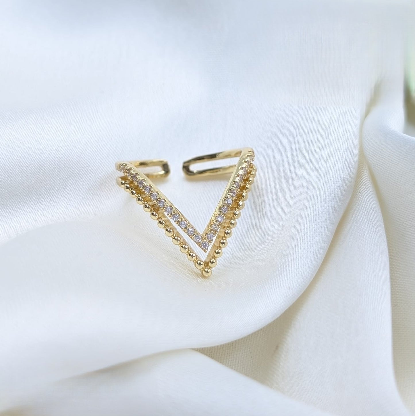 Radiant Duality V-Shaped Beaded & Stone Ring