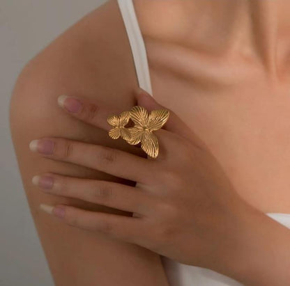 Twin Butterfly Gold Statement Ring