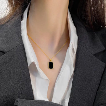 Gold Flat Chain Necklace with Black Pendant