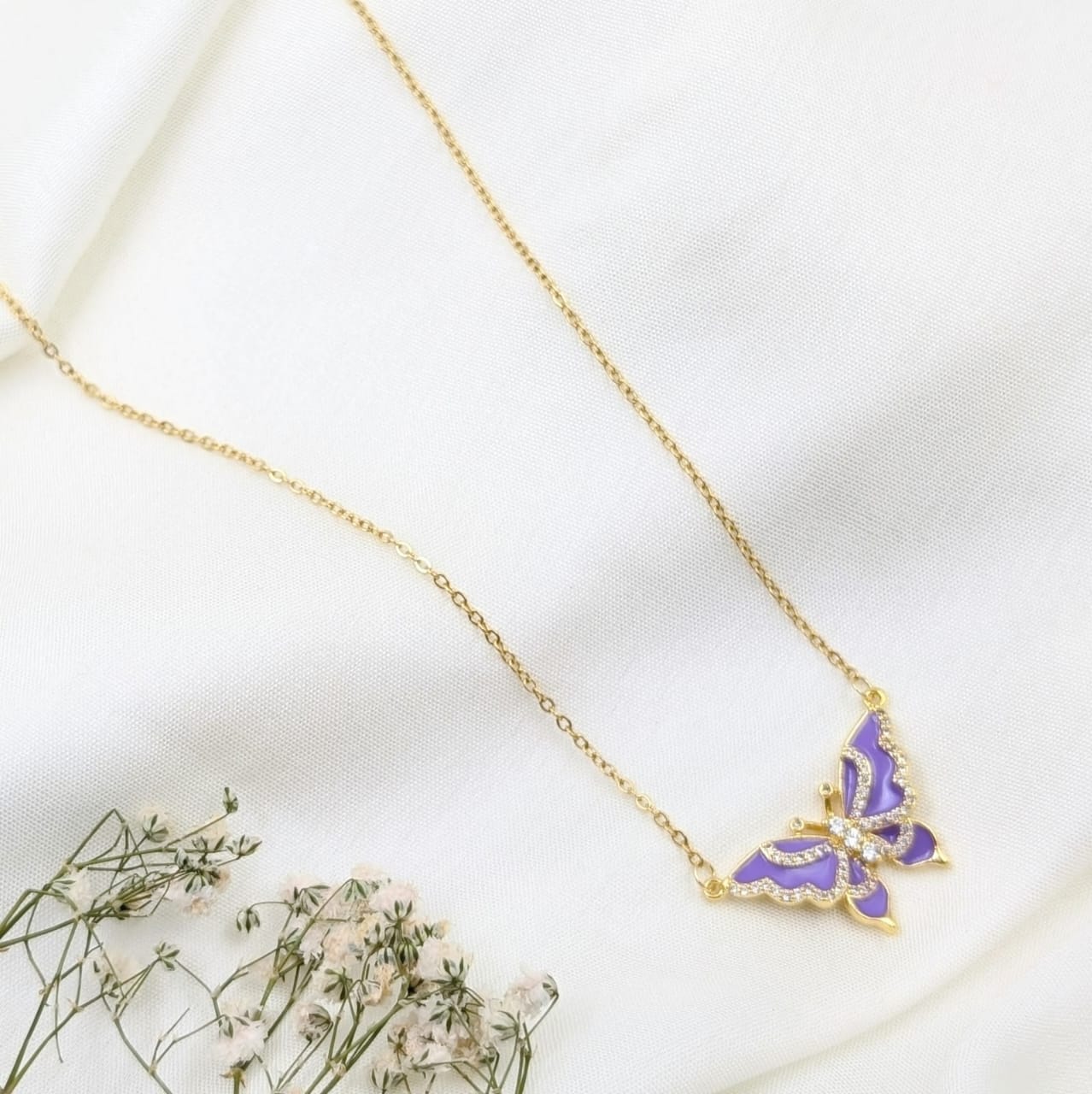 Purple Butterfly Pendant Necklace