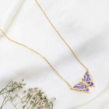 Purple Butterfly Pendant Necklace