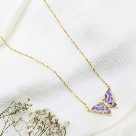Purple Butterfly Pendant Necklace