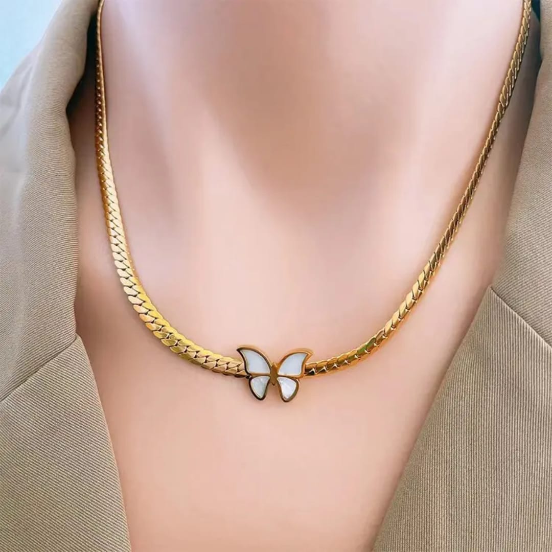 White & Gold Butterfly Necklace