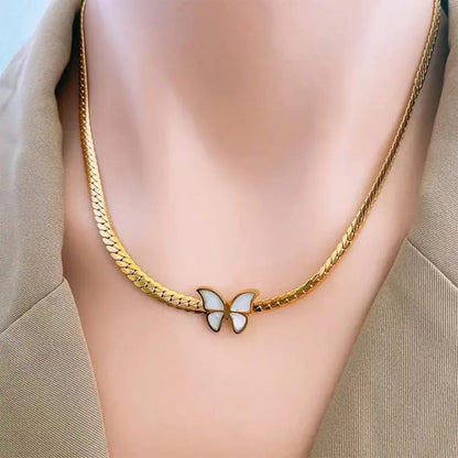 White & Gold Butterfly Necklace