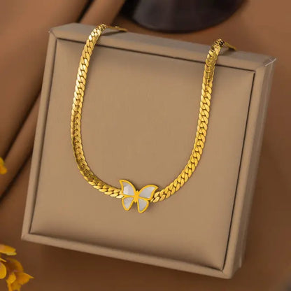 White & Gold Butterfly Necklace