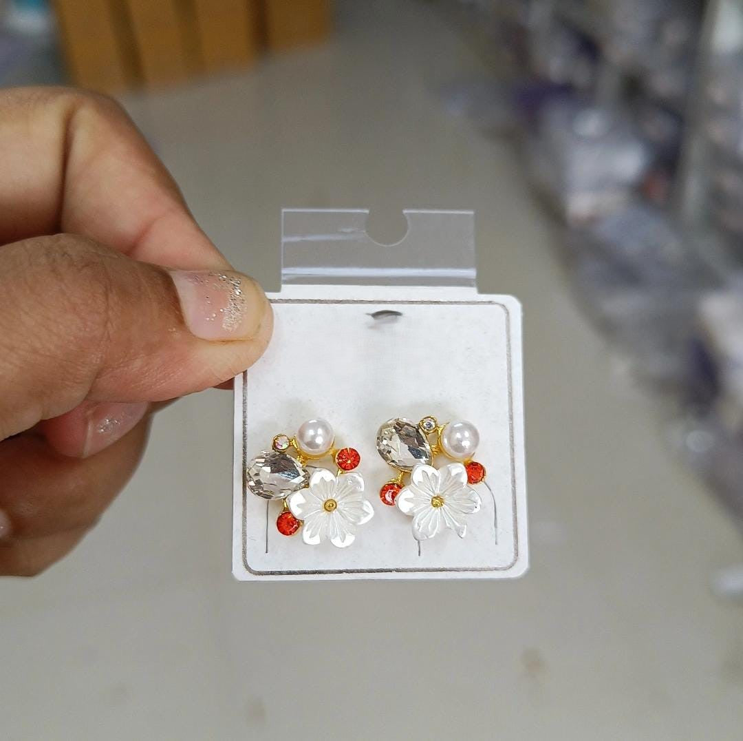 Floral Gem Cluster Stud Earrings
