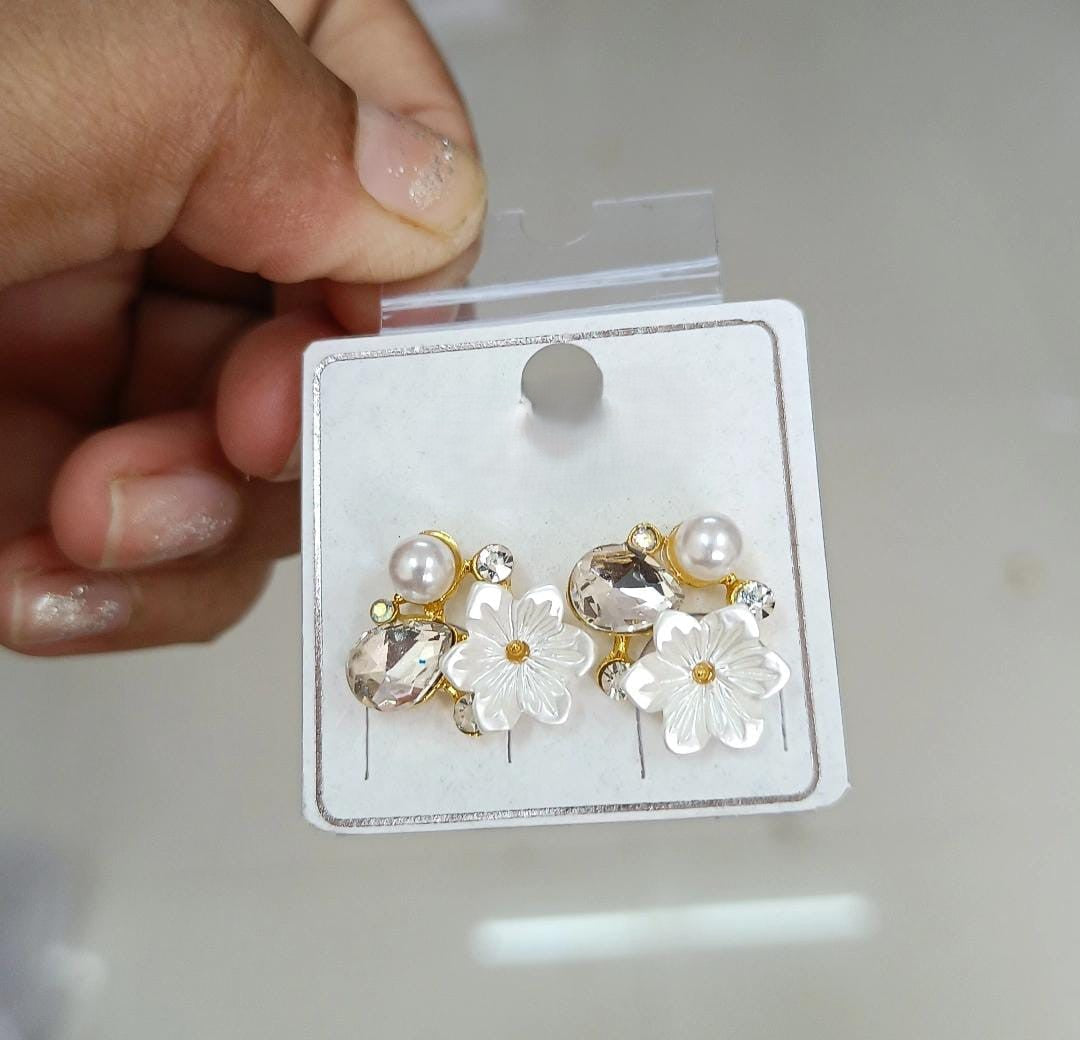 Floral Gem Cluster Stud Earrings