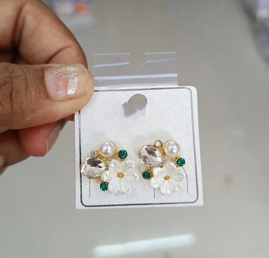 Floral Gem Cluster Stud Earrings