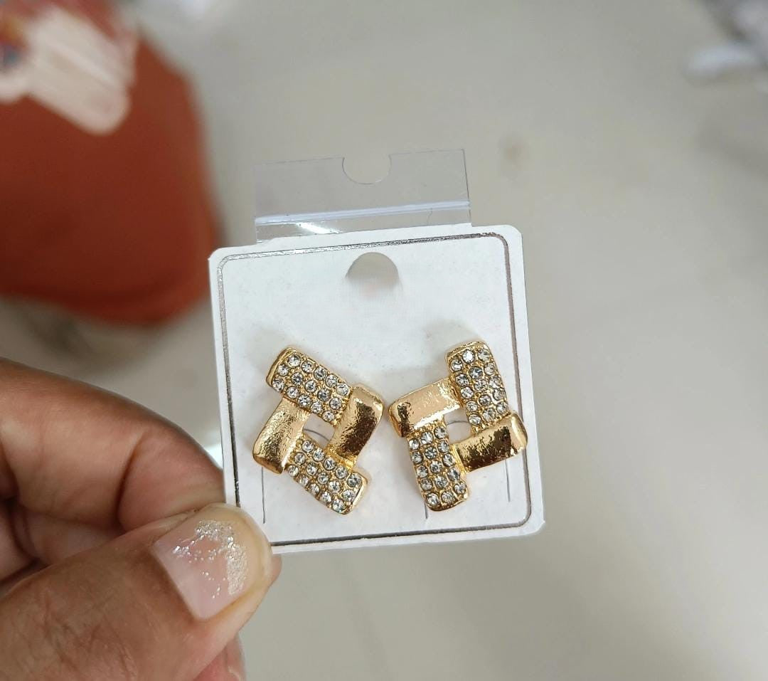 Gold Geometric Rhinestone Studs