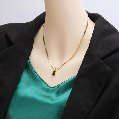 Gold Flat Chain Necklace with Black Pendant