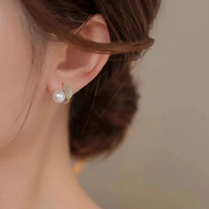 Golden Heart Pearl Stud Earrings