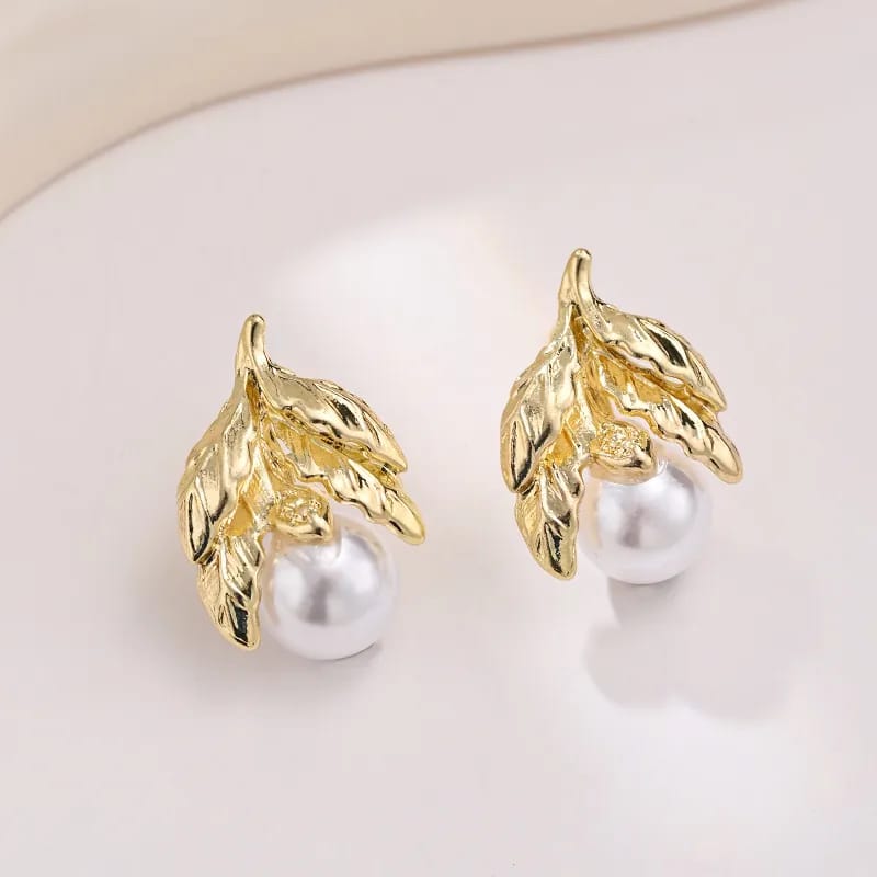 Pearl Grid Gold-Toned Earrings