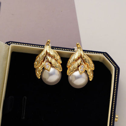 Pearl Grid Gold-Toned Earrings