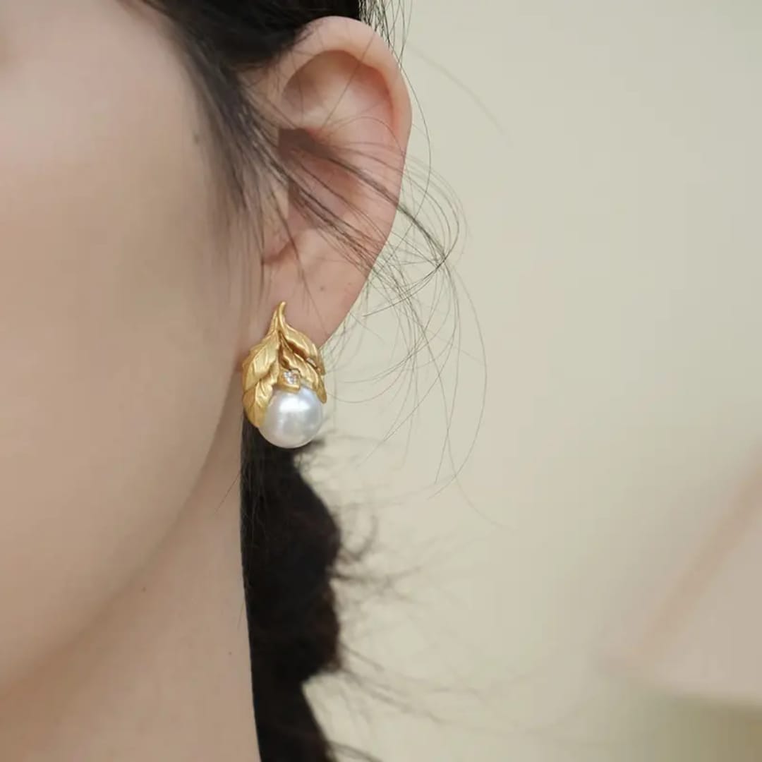 Pearl Grid Gold-Toned Earrings