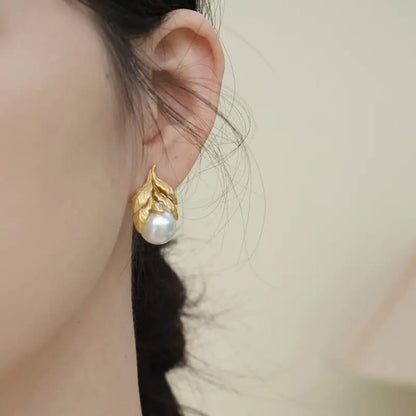 Pearl Grid Gold-Toned Earrings