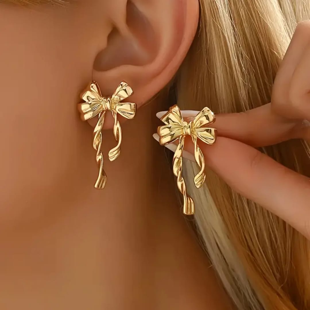 Gold-Tone Ribbon Bow Earrings