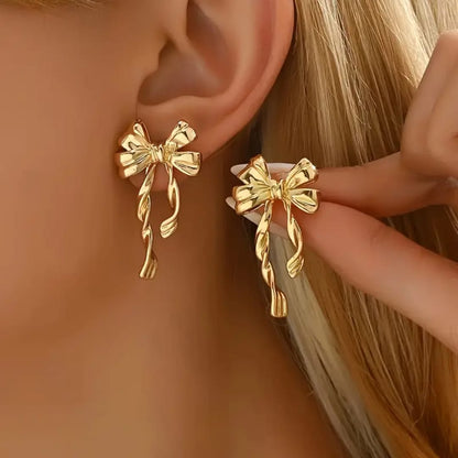 Gold-Tone Ribbon Bow Earrings