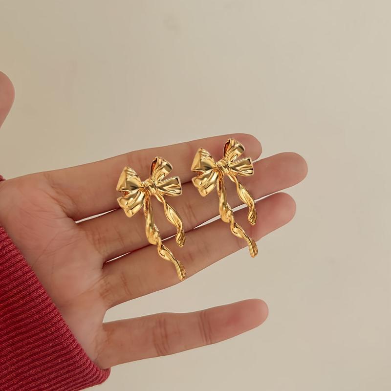 Gold-Tone Ribbon Bow Earrings