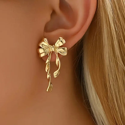 Gold-Tone Ribbon Bow Earrings