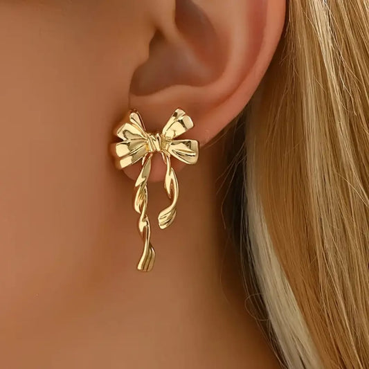 Gold-Tone Ribbon Bow Earrings
