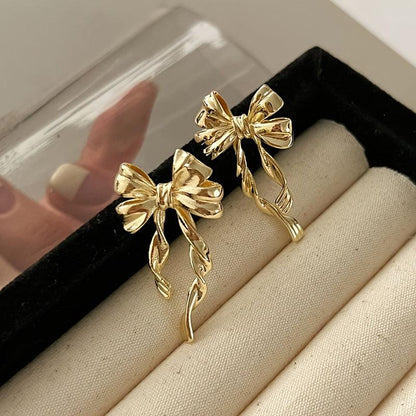 Gold-Tone Ribbon Bow Earrings