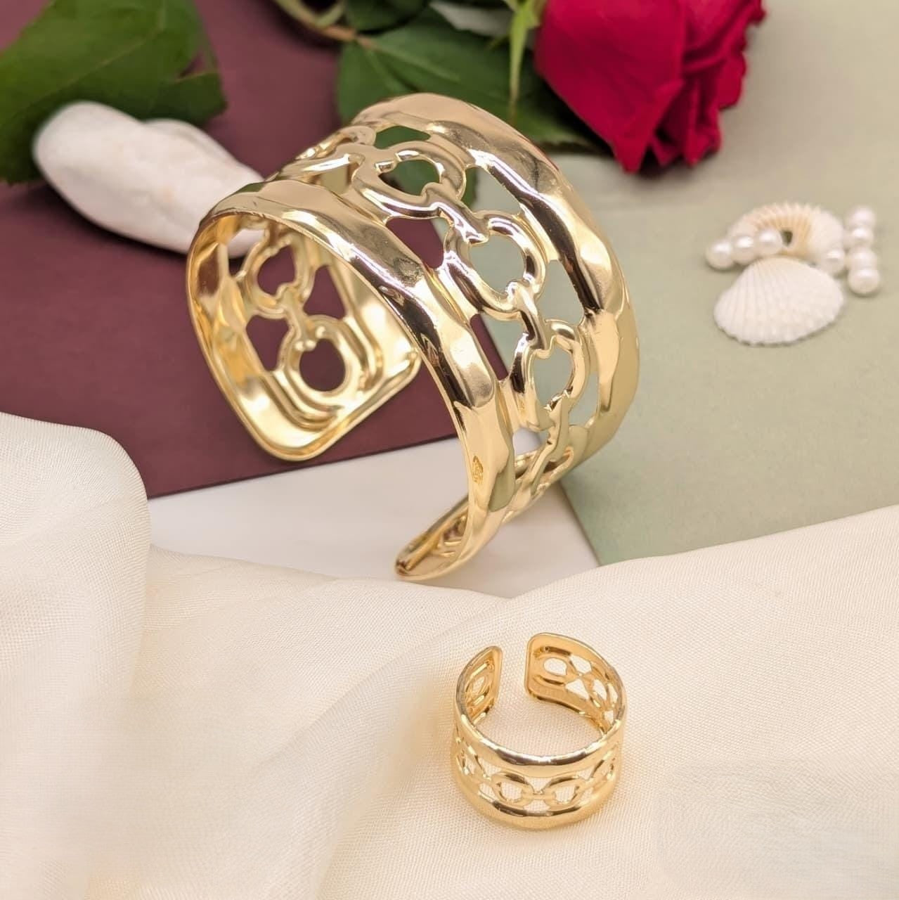Golden Lattice Cuff & Ring Set
