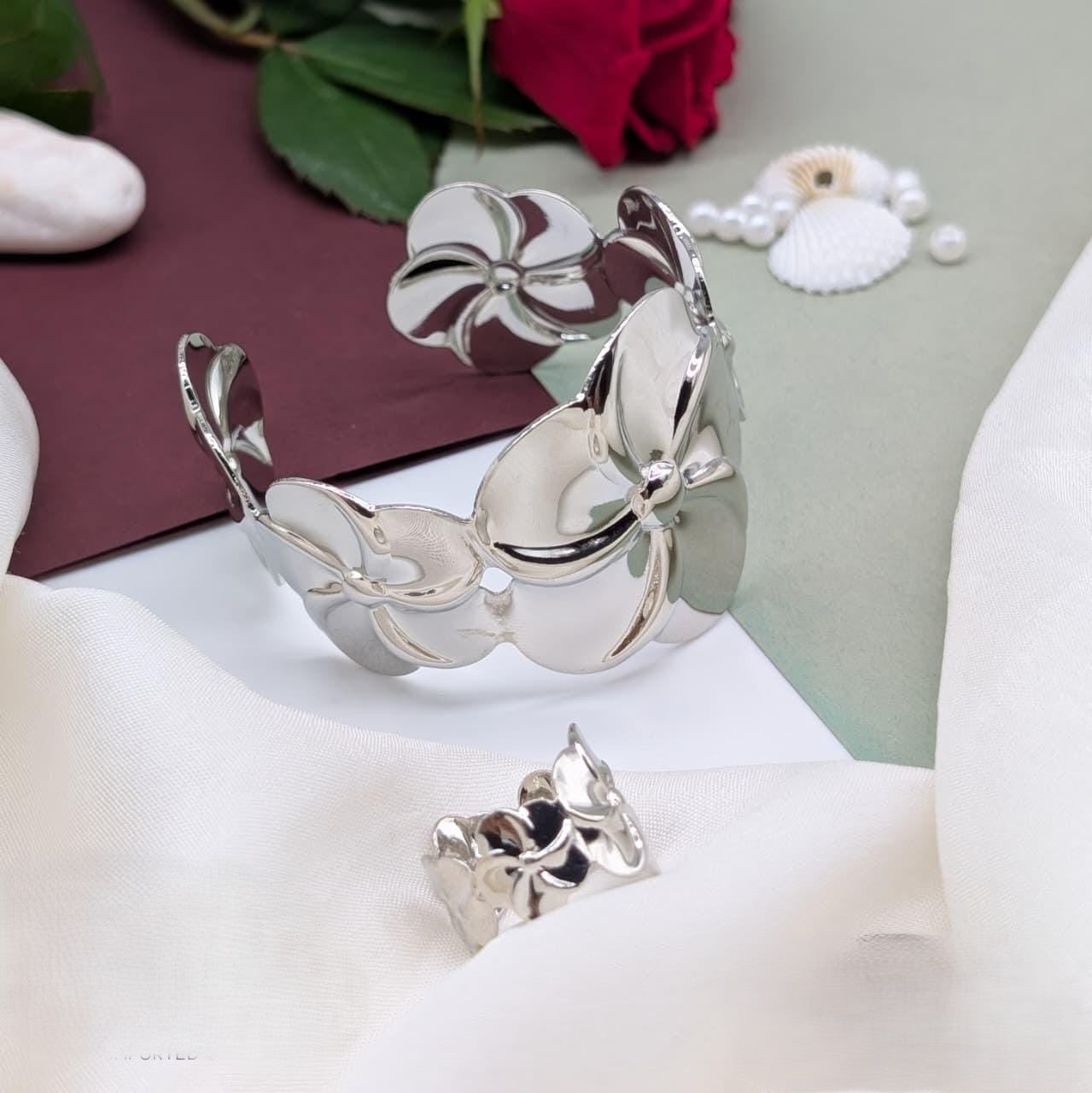 Silver Bloom Cuff & Ring Set