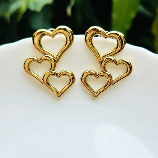 Golden Cascade Heart Earrings