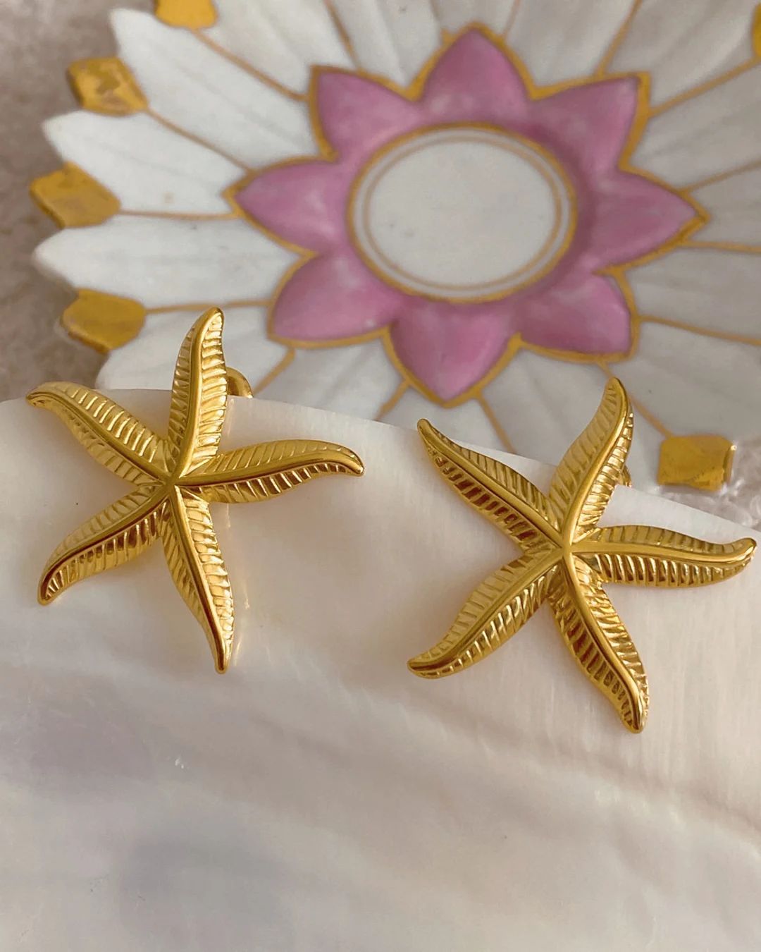 Golden Starfish Stud Earrings