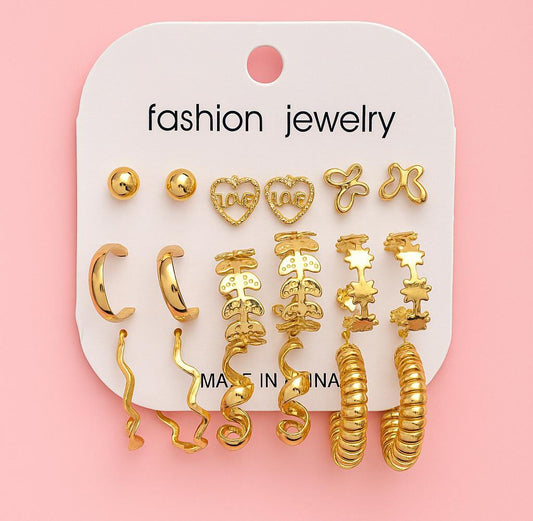 Golden Expressions Earring Set – 9 Pairs