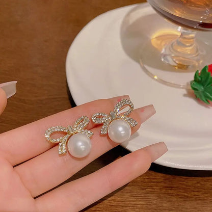 Pearl Bow Drop Earrings
