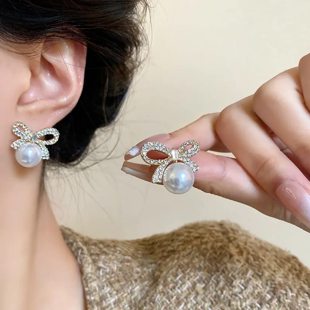 Pearl Bow Drop Earrings