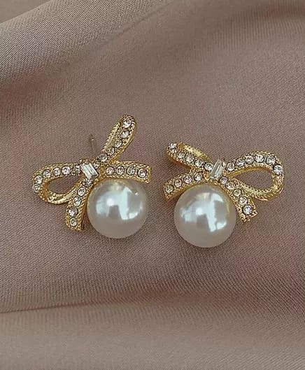 Pearl Bow Drop Earrings