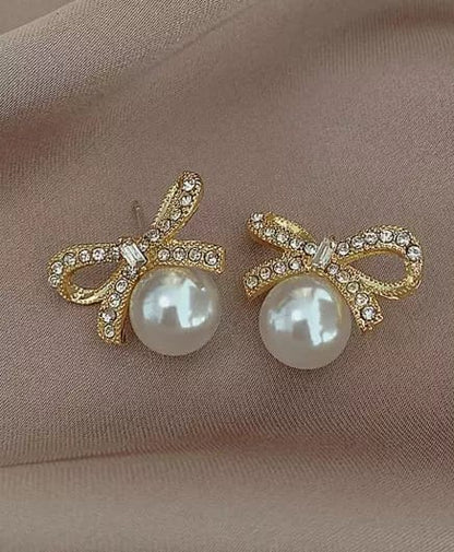 Pearl Bow Drop Earrings